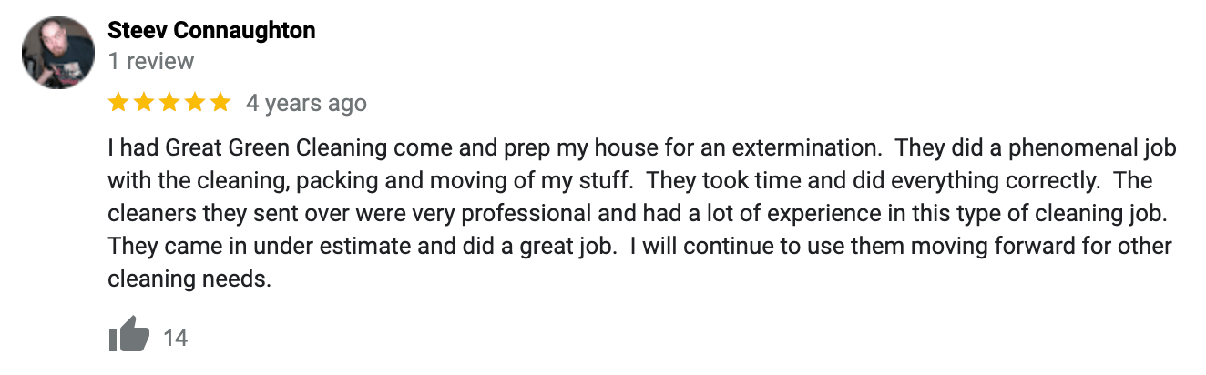 5 star review for our Bed Bug Prep Services